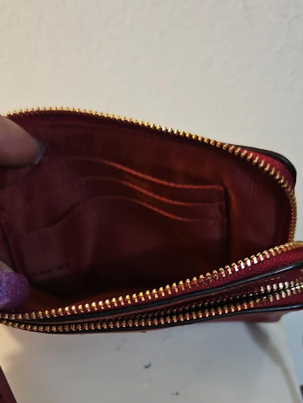 Coach Double Zip Leather Wristlet in Deep Red with Gold Hardware - Picture 5 of 6